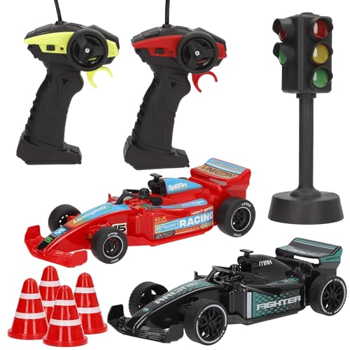 ColorBaby 39007 Speed & Go Set 2 Coches Carreras teledirigidos, F1, con semáforo y Conos, Luz y Sonido, Mandos 27 MHz, Escala 1/20, Control Remoto, Radiocontrol niño, Coches para niños, +4 años