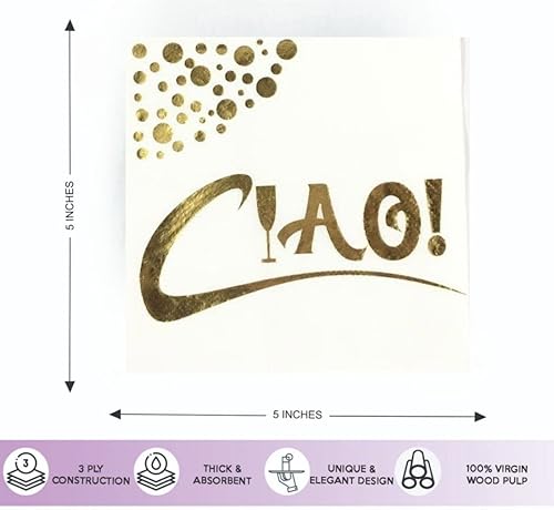 Miniatura 2 de LAISHAY Servilletas de cóctel Gold Sparkle de 3 capas, 5 x 5 pulgadas, plegadas, 10 x 10 pulgadas desplegadas, 50 unidades, desechables,