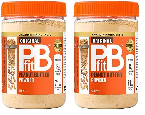PBfit Peanut Butter Powder - 87% Less Fat, High Protein, Gluten Free Natural Nut Butter Spread - Powdered Peanut Butter from Real Roasted Pressed Peanuts - 425g (Pack of 2)