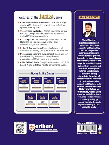 Image of Arihant Ignite Topicwise MCQs Indian History For UPSC Prelims & State PCS Topicwise MCQs | 750+ Solved Questions with Explanations | Includes Previous Year Questions & Practice Sets | English Medium