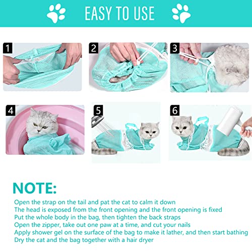 Image of 2 Pieces Cat Bathing Bag Cat Shower Net Bag, Anti-Bite Anti-Scratch Adjustable Breathable Mesh Grooming Carrier Bag for Pets, Bathing, Nail Trimming, Feeding Medicine, Ear Clean (Gray-Blue)