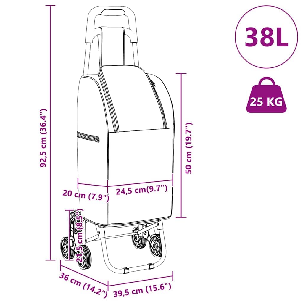 Carrello per la spesa blu in tessuto Oxford, 39,5 x 33 x 93 cm, pieghevole, con telaio in alluminio, robusto carrello per la spesa, per supermercato, mercato settimanale, riutilizzabile e