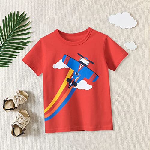 Boys Airplane Rainbow Graphic Shirts Kids Crewneck Short Sleeve T Shirt Toddler Tops Funny Cotton School Outfits2