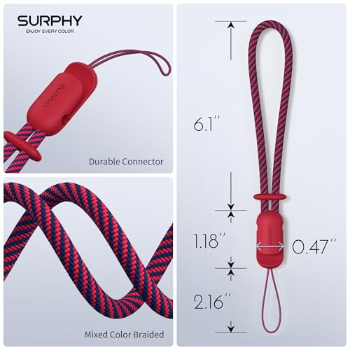 Image of SURPHY 2 Pack Phone Lanyard, Phone Wrist Strap for Case, Camera Wrist Strap | Ultra-Light 2-Color Braided Phone Strap, Cellphone Charm Strap, Anti-Lost Wrist Lanyard for Women and Men, Red Gray