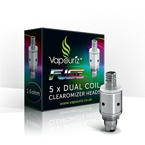 VAPOURIZ 5X Dual Coil Fuse Clearomizer Heads 1.6 ohm (5 Coils) for 'Fuse & AEROTANK' ecig Kits - Contains NO Nicotine
