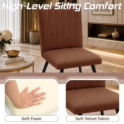 Image of Modern Velvet Accent Chair for Living Room | Upholstered Single Seater Chair with Metal Legs | Comfortable Seating for Bedroom, Office & Guest Room - Brown