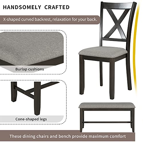 Image of LUMISOL Dining Table Set for 6, Solid Wood 6-Piece Kitchen Table with Bench & 4 Upholstered Chairs, Farmhouse Dining Room Set with Chairs for Kitchen Home Bar, Espresso