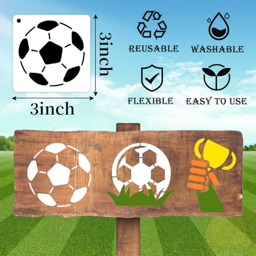 64 Pieces Small Sport Stencils for Painting, 3 Inch Reusable Football Basketball Soccer Baseball Ball Wood Burning Stencil, Plastic Template for Fabric Canvas Craft Rock Sign Home Decor(Sport)