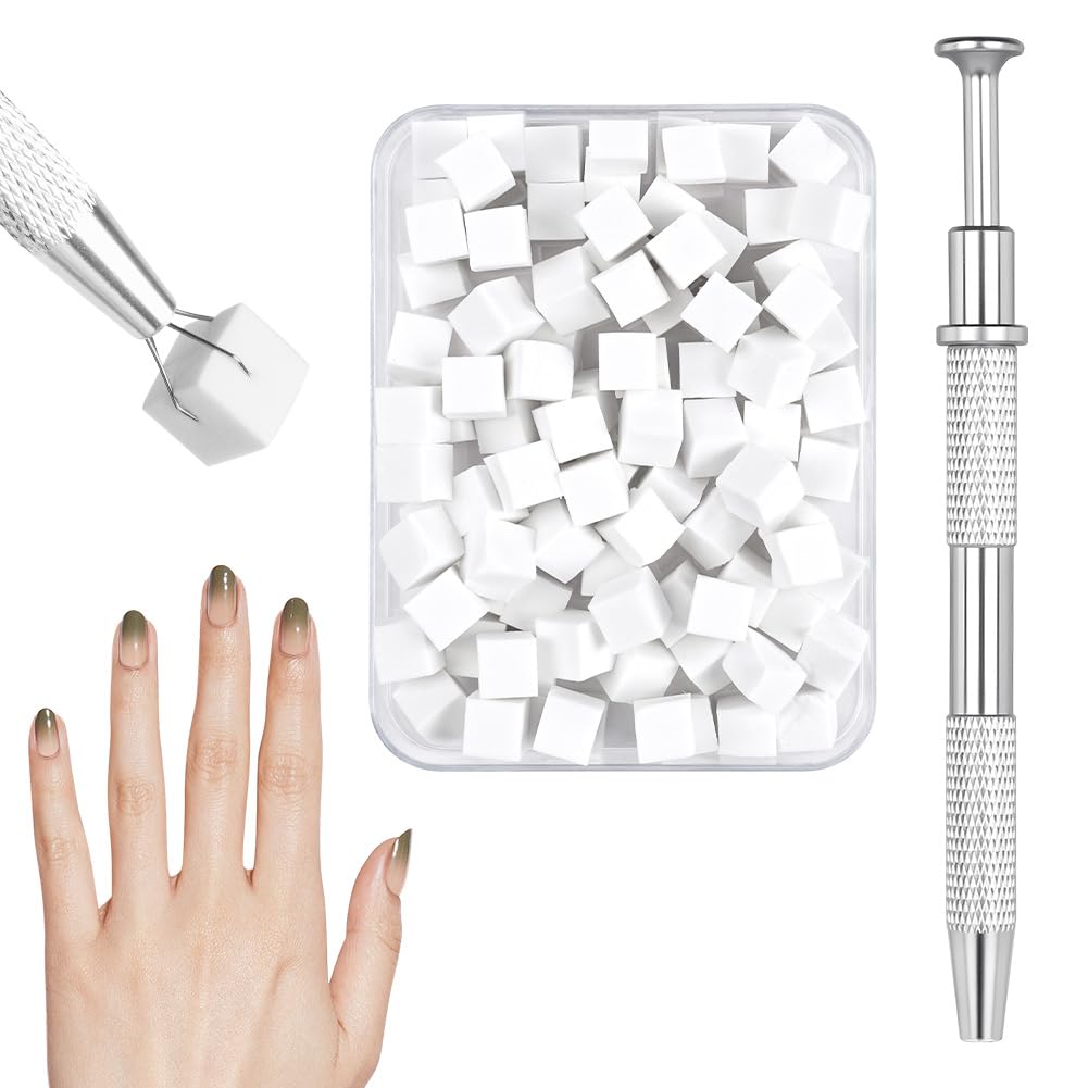LOPHE Esponja para Uñas, 100 Pcs Esponjas Pincel Uñas, Juego de Herramientas de Sponge con Pinza para Decoración de Uñas, Cabezal de Esponja Reemplazable, Arte de Uñas con Degradado DIY (Blanco)