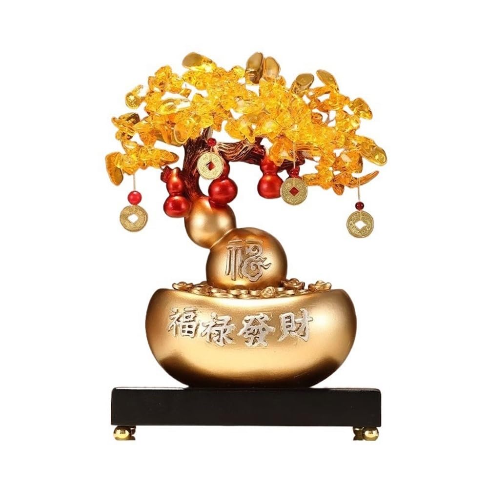 Fortune Crystal Trees Crystal Money Tree with Base, Wealth Fortune Luck Ornamen for Home Wine Cooler(Gold)