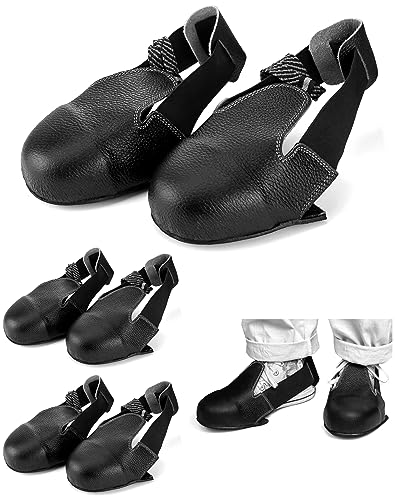 QWORK Steel Toe Cap Safety Overshoes Workplace Anti-smash Cover with Adjustable Strap for Men/Women, 4 Pairs (Size 5-12 US)