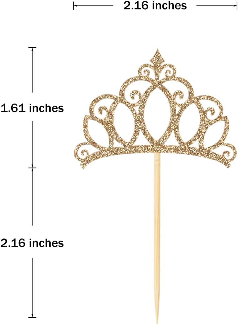48 Pieces Light Gold Glitter Princess Crown Cupcake Toppers Picks for Birthday Baby Shower Party Cake Decorations - Image 2