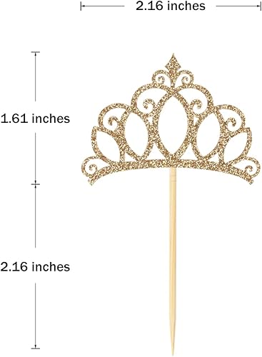 Miniatura 2 de 48 piezas de corona de princesa con purpurina dorada clara para decoración de cumpleaños, baby shower, fiesta, tartas