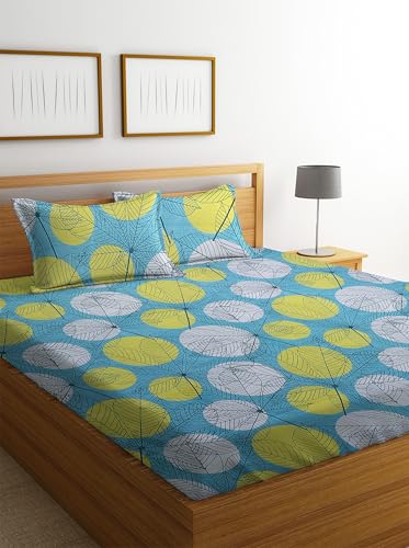 Image of HOMEKART 3D Printed 144 Tc Microfiber Double Bedsheet with 2 King Size Pillow Covers Breathable | Wrinklfree | Summer | Topsheet (Light Green and White Cricle Print, 90 x 90 Inches)