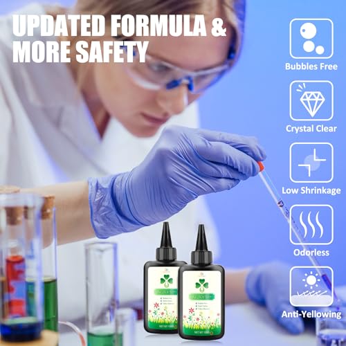 UV Harz Klar 200g - Kristallklarer UV Epoxidharz für die DIY Schmuckherstellung, Kunsthandwerk - Geruchsarmer Ultravioletter Harz Schnell Aushärtendes Epoxidharz für Harzformen, Gießen