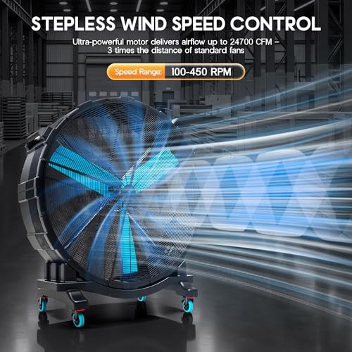 Image of Albott 60 Inch Industrial Drum Fan, 600W Plastic High Velocity Floor Fan with Wheels and Stepless Variable Speed, Air Flow 24,700 CFM, Ideal for Commercial, Garage, Warehouse, Workshop, Factory