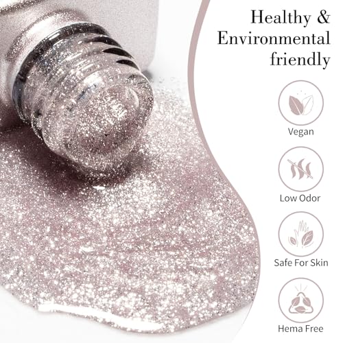 Image of CANNI 9ml Rose Grey Glitter Gel Nail Polish High Gloss UV LED Soak Off Gel
