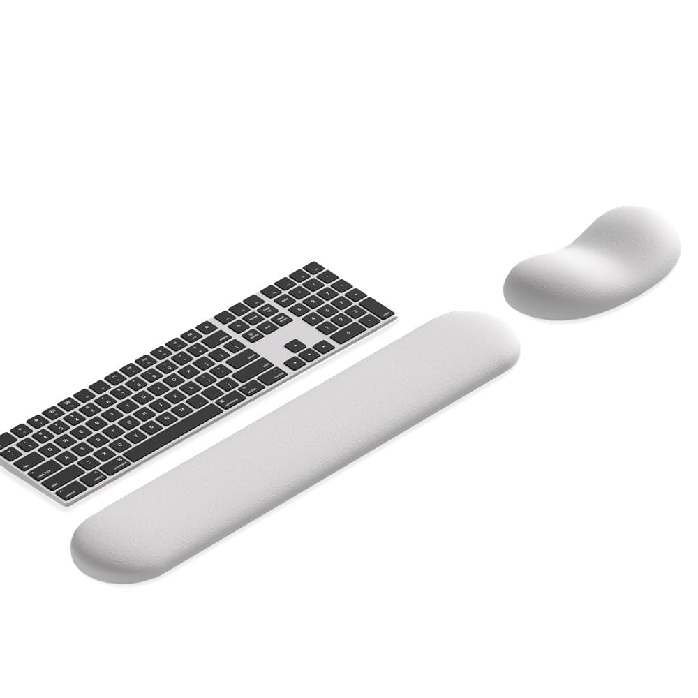 Ergonomic Wrist Rest Set for Keyboard and Mouse Cooling Gel Slow-Rebound Memory Foam Palm Support Pad Luxe Leather