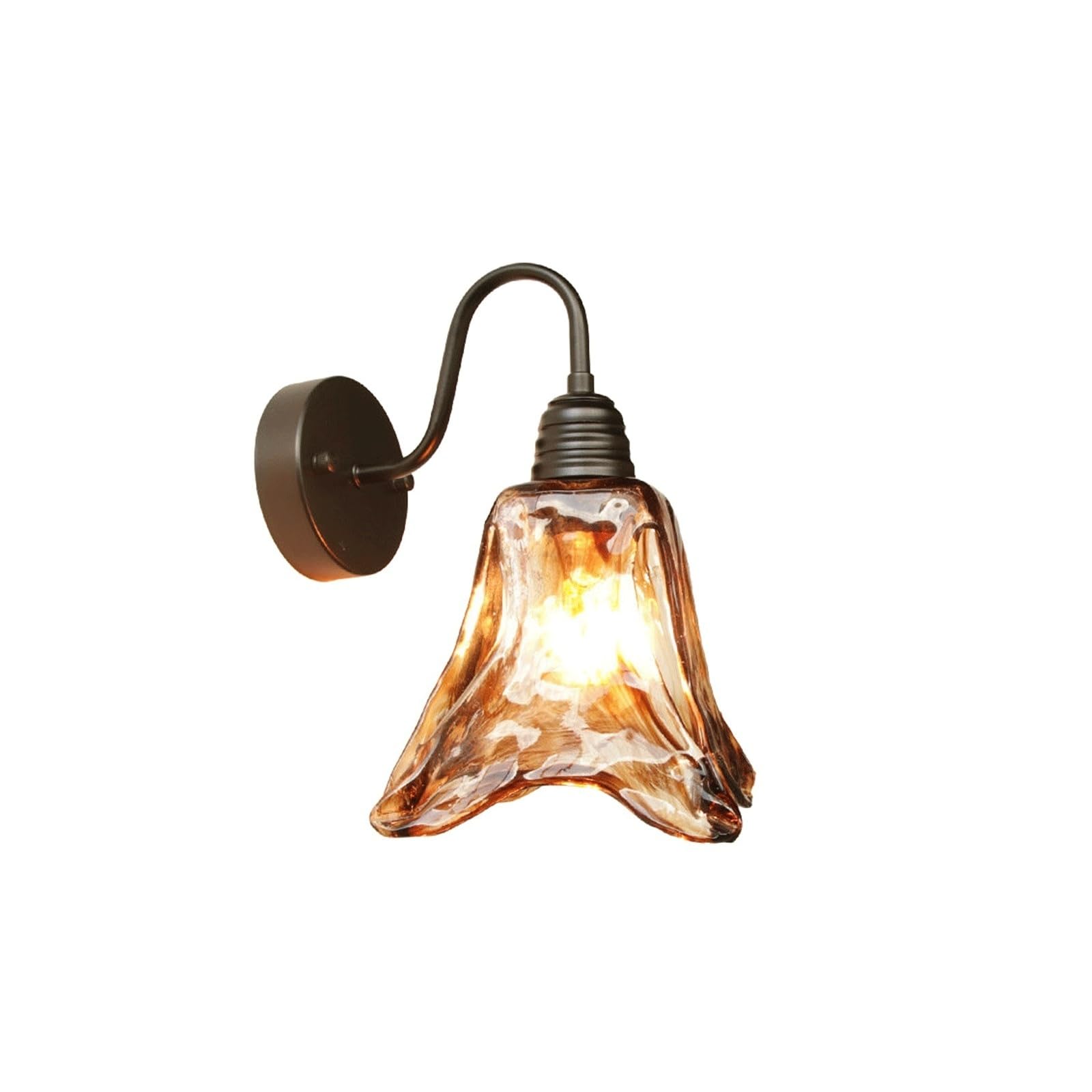 OZBMA Outdoor Wall Light 9.8", E27 Gooseneck Exterior Sconce, Amber Ripple Flower Glass, Waterproof Aluminum Iron Industrial Lamp for Garden Balcony Villa Porch Entryway Cottage
