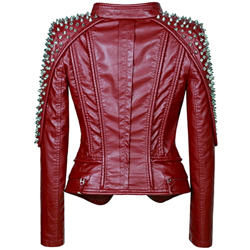 SX New Punk Rivet faux leather PU Jacket Women fashion Biker Jacket Black Slim Fit Streetwear Coat4