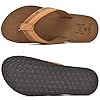 KuaiLu Men's Leather Flip Flops Arch Support Summer Beach Pool Water Thong Sandals Waterproof Rubber Walking Shoes Slip on Orthotic Casual Sport Cushioned Wide Slides Shower Slippers Bright Brown 6 #5