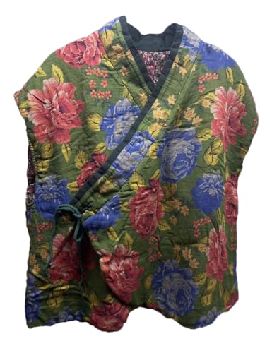 NFYM Women's Cotton Lined Vest Flower Printed Sleeveless Cardigan Spring Fall Vintage Outwear Tops