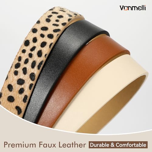 Image of VONMELLI 4 Pack Womens Thin Leather Belt Skinny Waist Belts for Women Fashion Jeans Dress with Gold Buckle