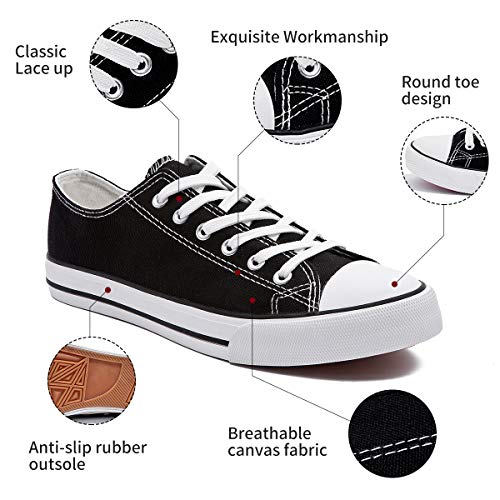 Adokoo Womens Canvas Shoes Casual Cute Sneakers Low Cut Lace Up Fashion Comfortable For Walking（Black,Us9 #TOP2