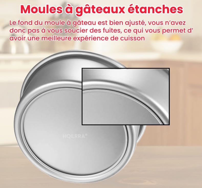 Auddemg Moule à Gâteau Rond en Aluminium Anodisé, double base amovible, 23 cm x H 8,3 cm, Argenté