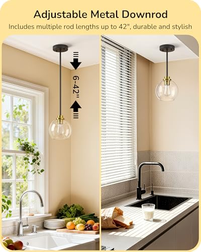 EDISHINE Pendant Lights 2-Pack Kitchen Island Black Gold Glass Adjustable - Image 3