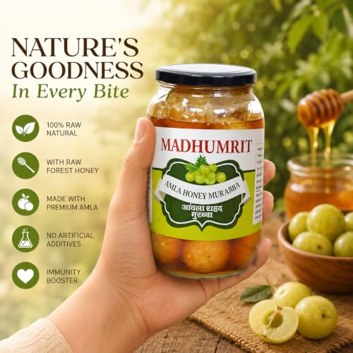 Image of Madhumrit 100% Raw Natural & Organic Cheery Murabba With Raw forest Honey | Raw Forest Marmalade | Helps Increasing Height, Growth, Healthy and Fresh | (1 Kg) (HONEY AMLA)