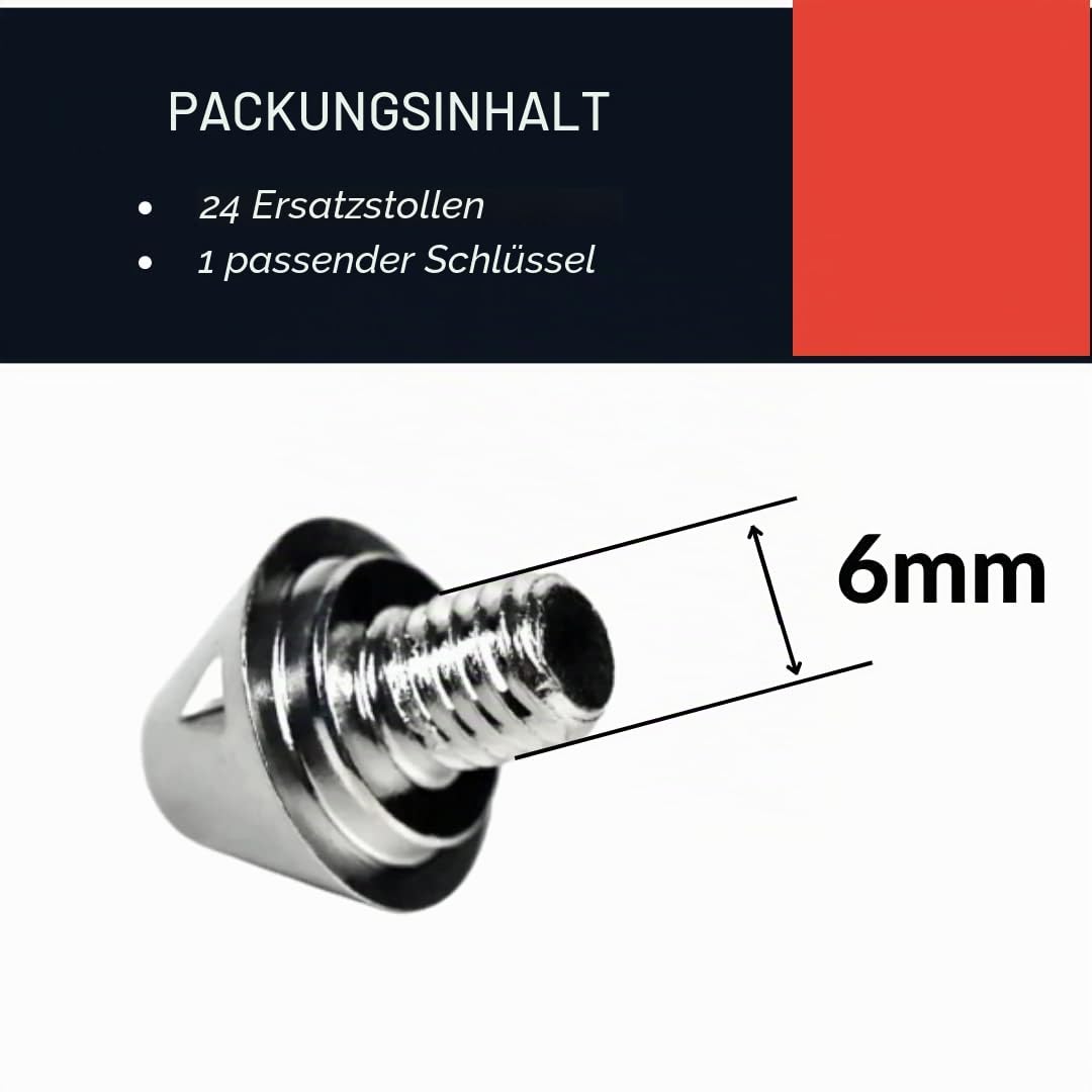 24 Stck Ersatzstollen mit Schlüssel SG Stollen für Fußballschuhe Schraubstollen passend für Nemeziz, X, Predator, 8mm-11mm, Fußballstollen, Studs Fussball, M6-Gewinde