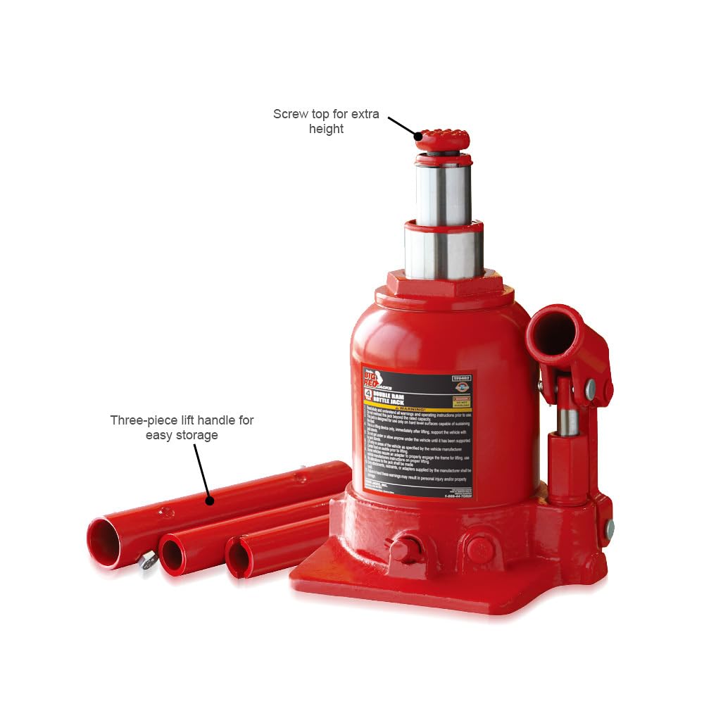 Torin Big RED 4T Hydraulischer Wagenheber (160-390mm) Stempelwagenheber Autoheber Doppel-Ram niedriges Profil Double Ram Bottle Jack für Werkstatt und Garage