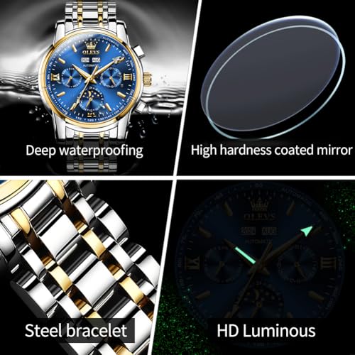 Image of OLEVS Mens Automatic Watches Skeleton Mechanical Self Winding Luxury Fashion Dress Wrist Watch Luminous Waterproof