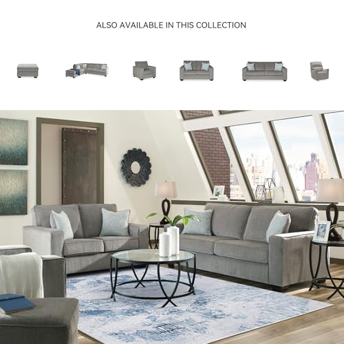 Image of Signature Design by Ashley Altari 3-Seat Couch for Living Room, Alloy | Medium plush chenille fabric, Sag-resistant platform foundation, Includes 2 accent pillows, No assembly required
