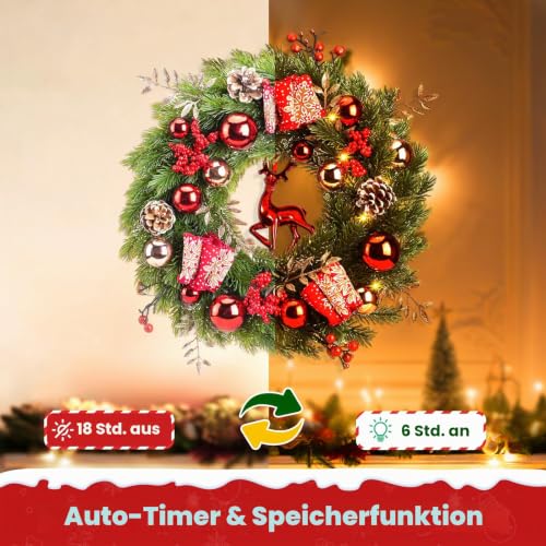 Avoalre Weihnachtskranz 40cm 40LEDs Lichterketten Timer 8 Modi – Ansicht 5