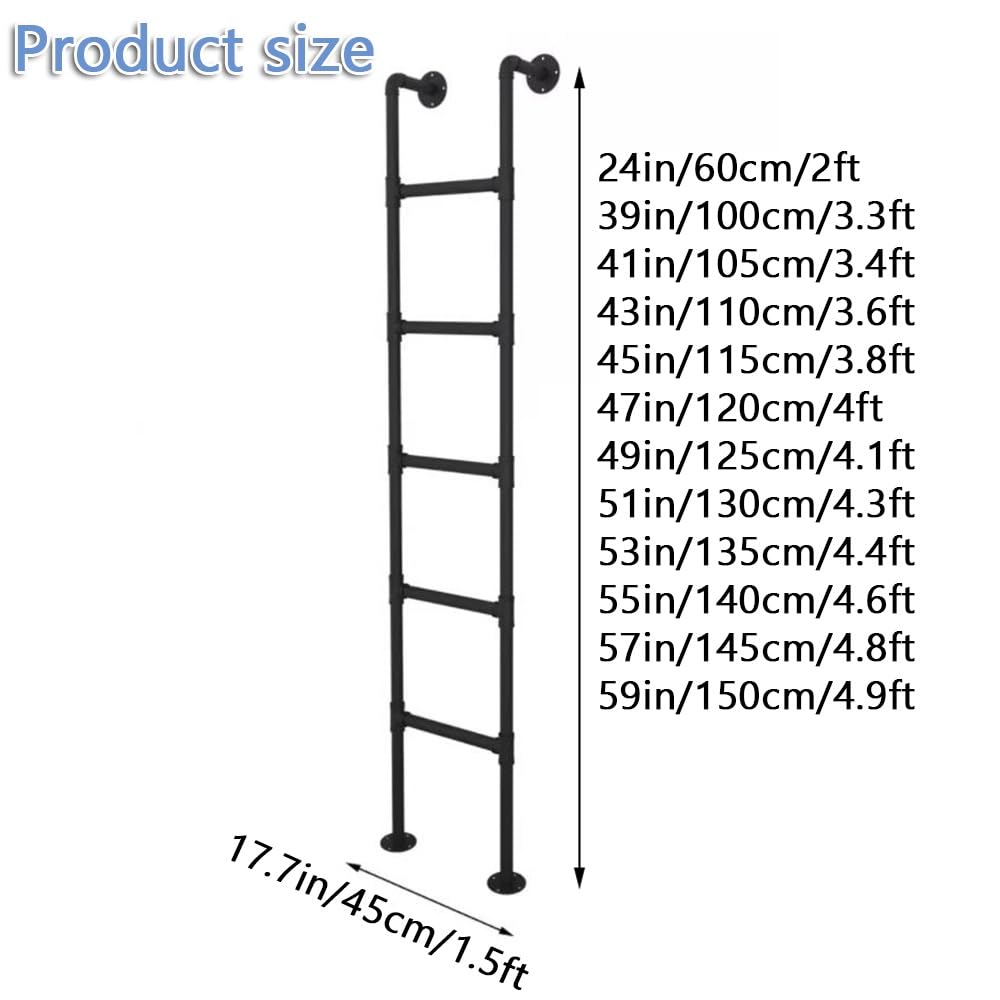 Escalera de Emergencia Industrial Negra, metálica, para literas, altillos, Montaje en Pared, Uso Interior y Exterior, Alturas Disponibles: 60 cm, 120 cm y 150 cm. Fácil instalación. Diseño d