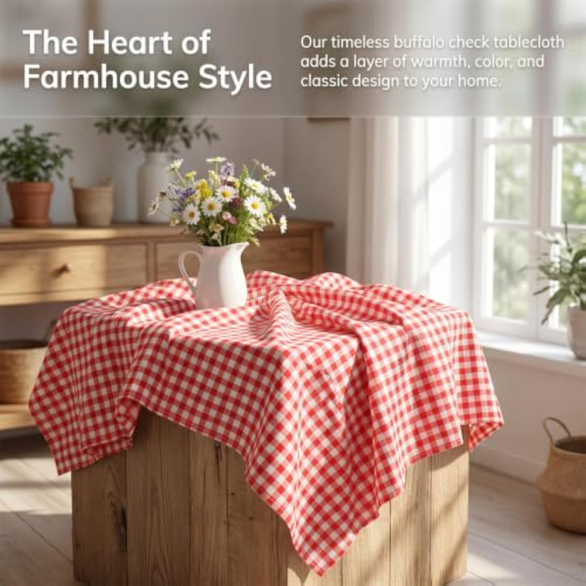 Red and White Checked Tablecloth for Picnic & Christmas