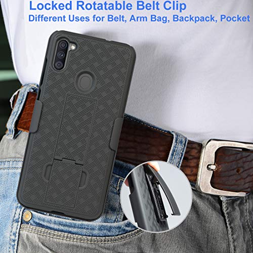 Ailiber Samsung Galaxy A11 Case Holster, Galaxy A11 Screen Protector, Swivel Belt Clip Kickstand Holder, Slim Rugged Full Body Armor Shell Protective Pouch Cover For Samsung A11 - Black #TOP3