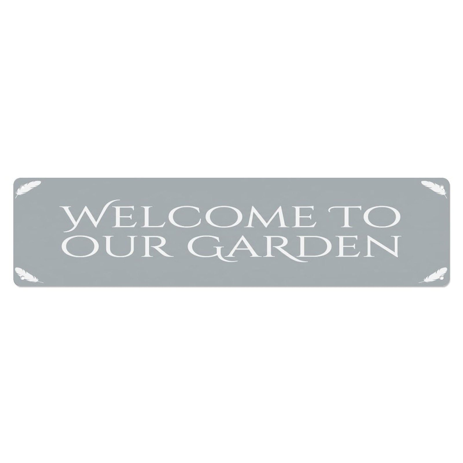 Vintage Welcome to Our Garden Dove Gray Metal Tin Sign