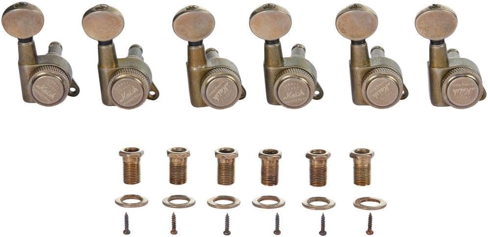 6 Inline Guitar Locking Tuners 18:1 Guitar Tuning Keys Pegs Locking Tuning Machine Heads with Oval Button for ST/Tele/Electric Guitars Gold