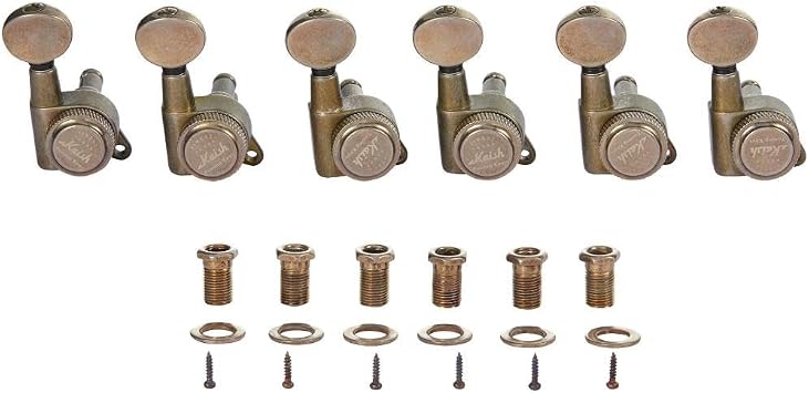 6 Inline Guitar Locking Tuners 181 Guitar Tuning Keys Pegs Locking Tuning Machine Heads with Vintage Oval Button for ST/Tele Guitars Aged Nickel