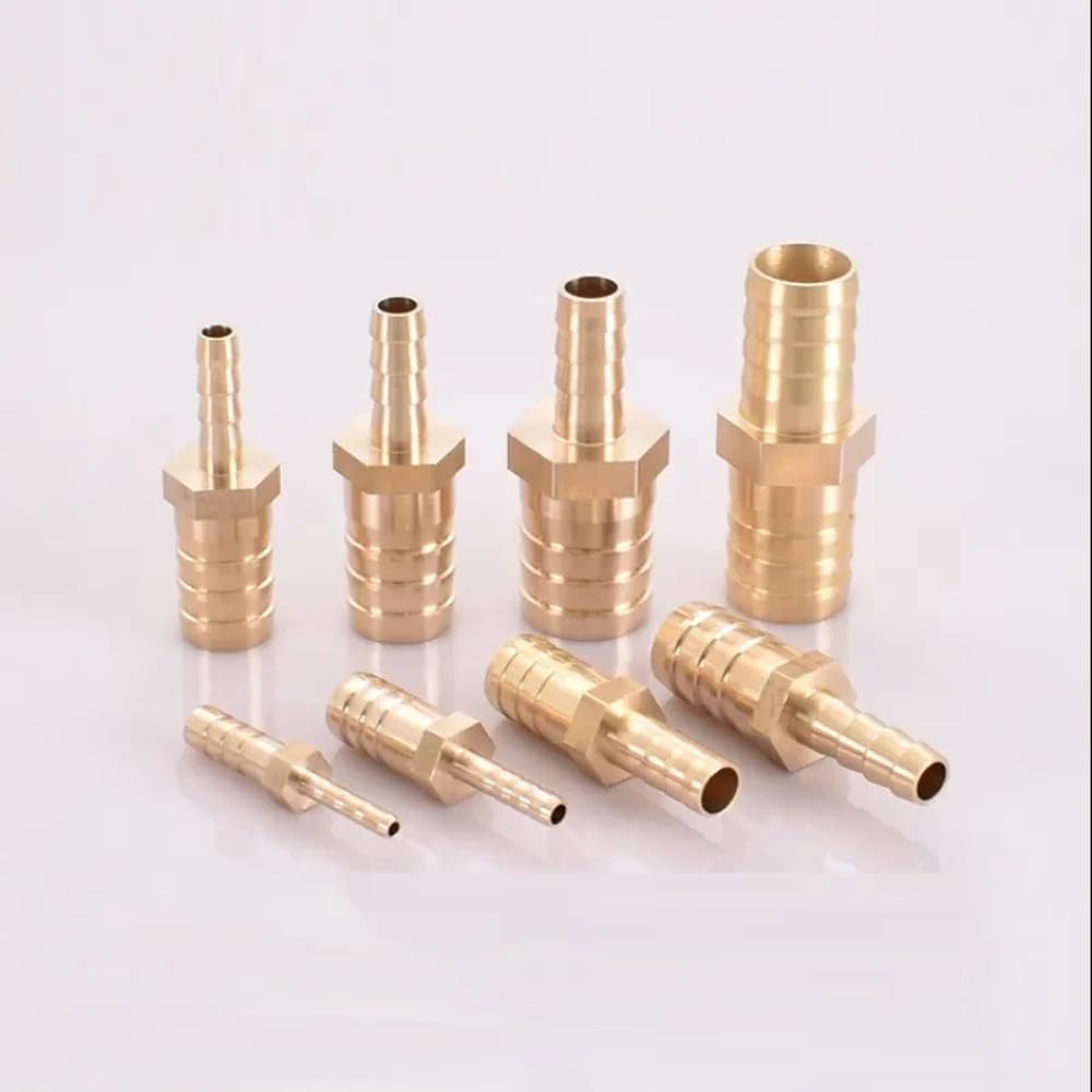 Lot de 10 raccords cannelés droits en laiton pour tuyau d'arrosage, 2 voies, diamètres disponibles : 4 mm, 5 mm, 6 mm, 8 mm, 10 mm, 12 mm, 14 mm, 16 m