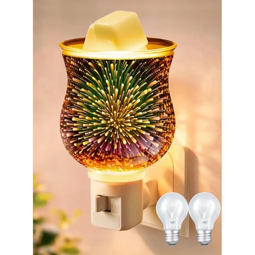 JOYOLO Wax Melt Warmer Plug in Wax Warmer for Scented Wax & Fragrance Oil 3D Glass Wax Melter with Spare Bulb Scentsy Night Light for Home Decor & GiftFireworks