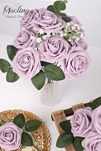 Macting 30Pcs Artificial Flower Roses, Real Touch Fake Flowers For Diy Flower Bouquets Floral Arrangements Wedding Party Baby Shower Home Decoration（Lilac） #TOP4