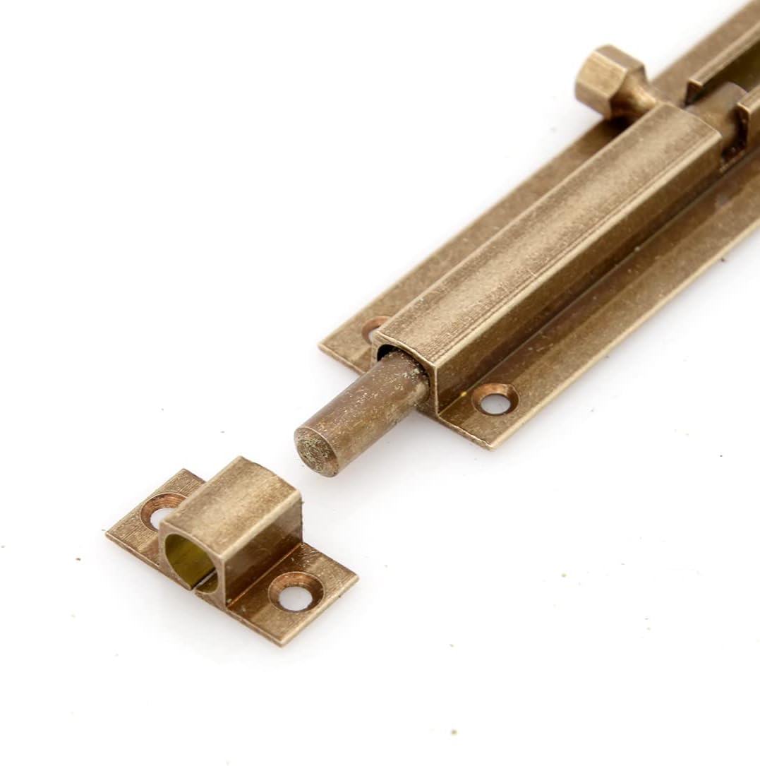 2 PCs Antique Brass Barrel Bolt Latch – Pure Brass Slide Latch for Door Window Lock, Length 4.4" and Width 0.9"