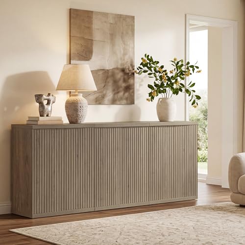 Image of SICOTAS Buffet Cabinet with Storage Accent Sideboard Modern Credenza with Doors & Shelves Fluted Media Console Mid Century Coffee Bar Table for Living Room Kitchen Dining Room Hallway (3PCS)
