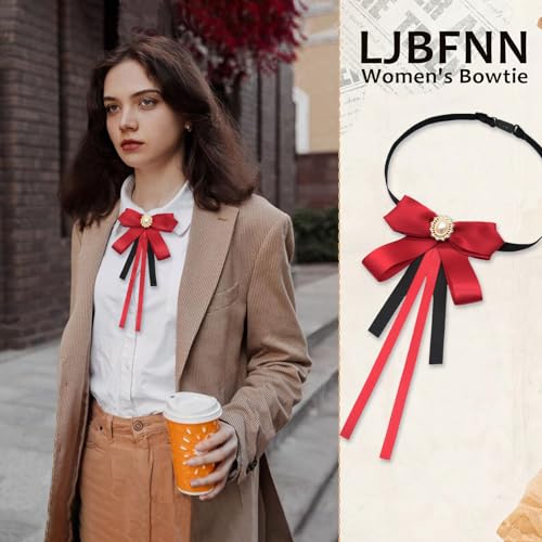Image of LJBFNN Womens Bow Tie, Clip on Bow Ties Pre Tied Bowtie for Women Girls Ribbon Rhinestone Bow Tie for Shirt Uniform Wedding