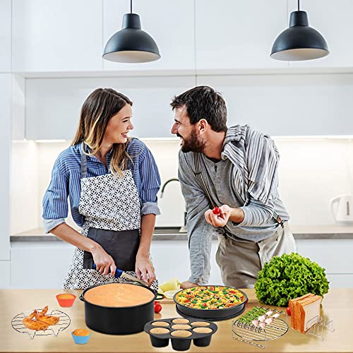 Heißluftfritteuse Zubehör Set, 8 Zoll 13-teilige Airfryer Zubehör Set für 3.8-5.5L Heißluftfritteusen mit Rezepte, Antihaft-Kuchenförmchen, Pizzablech, Silikonpfanneneinlage, Muffinförmchen usw. – Bild 8