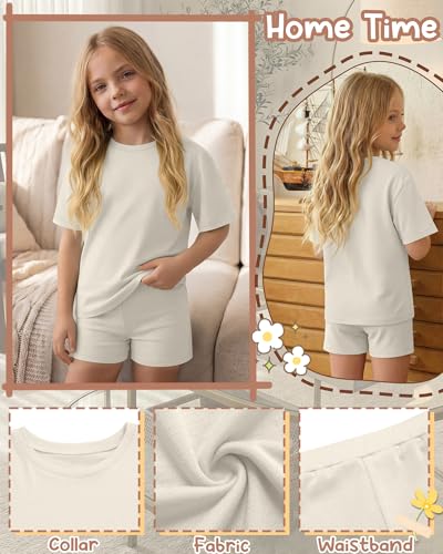 Image of Oakgarden Summer Outfits for Girls 5-14Y Athletic Casual Sets Kid Short Sleeve Shirt Bike Shorts 2 Piece Tween Trendy Clothes